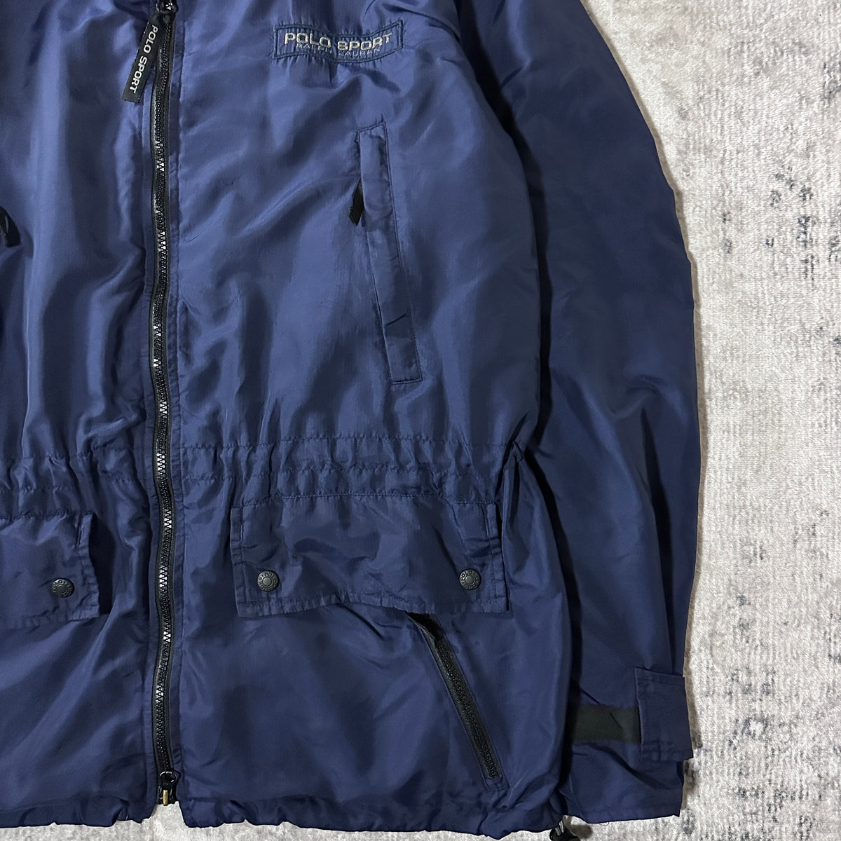 Polo Sport Navy Nylon Hooded Jacket with Fleece Lining Size L