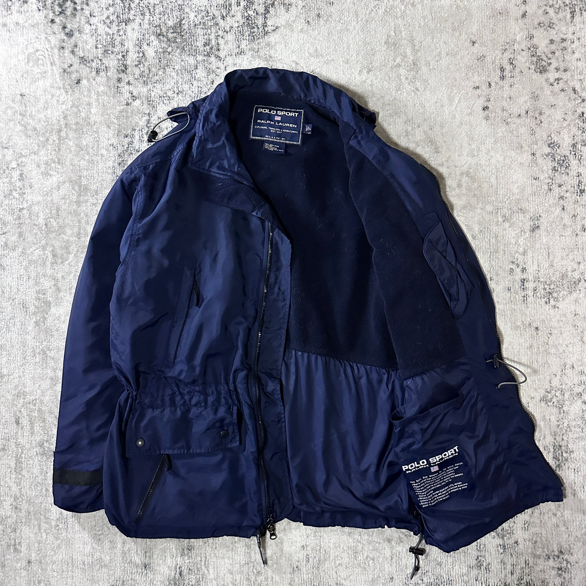 Polo Sport Navy Nylon Hooded Jacket with Fleece Lining Size L
