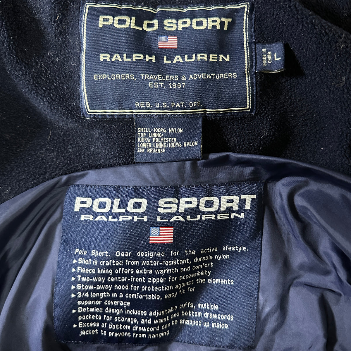 Polo Sport Navy Nylon Hooded Jacket with Fleece Lining Size L