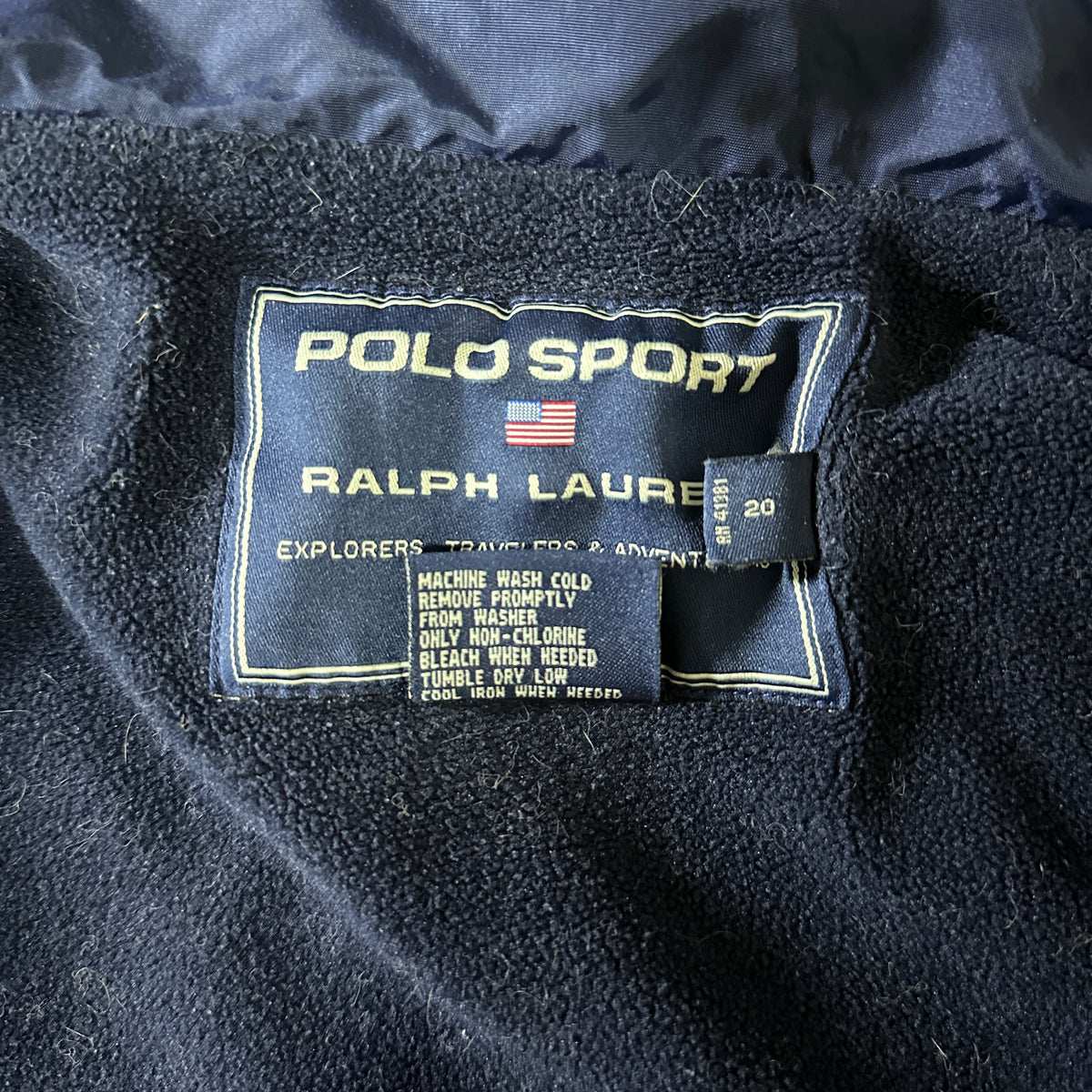 Polo Sport Navy Nylon Hooded Jacket with Fleece Lining Size L