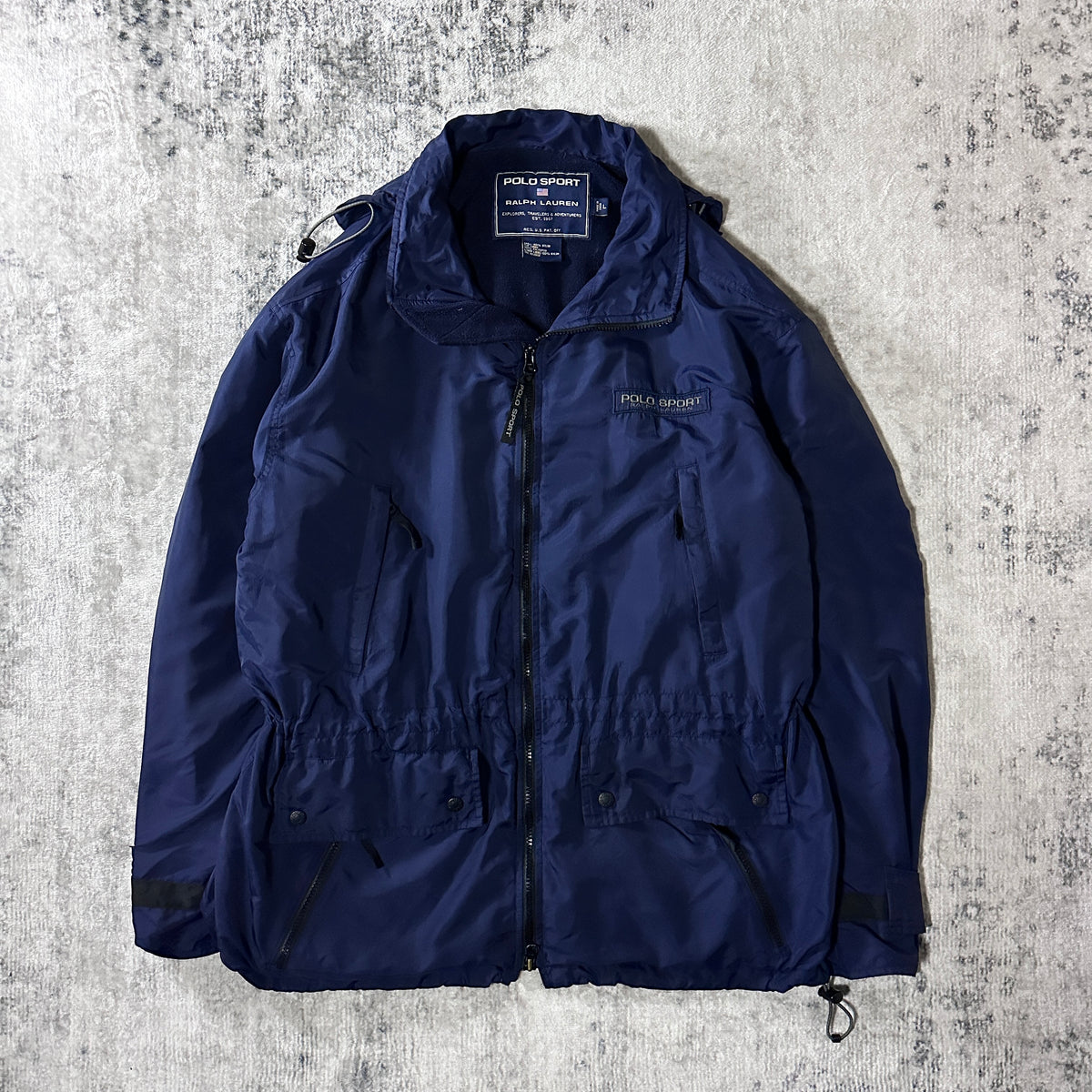 Polo Sport Navy Nylon Hooded Jacket with Fleece Lining Size L
