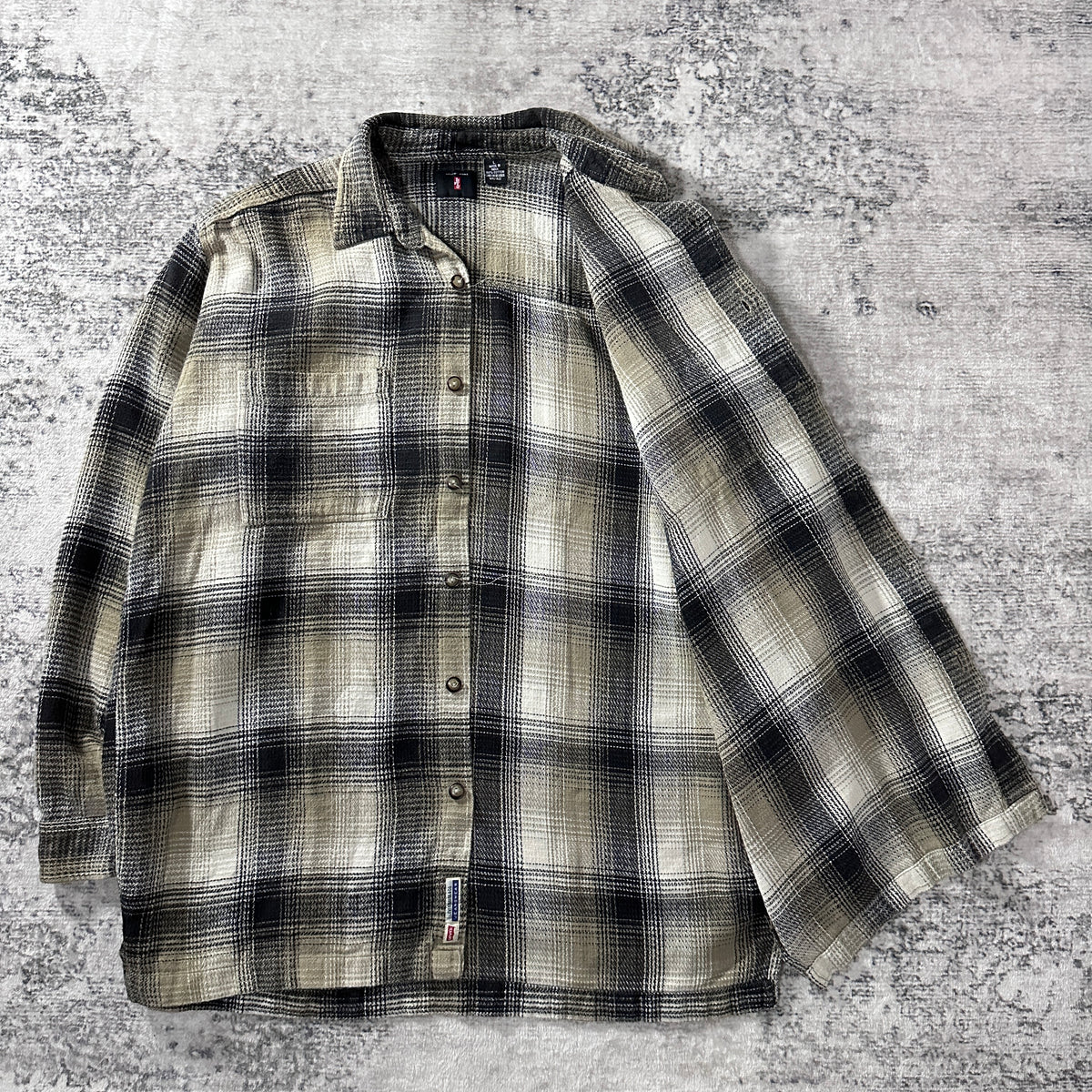Levi's Black Ivory Ombre Check Heavy Flannel Shirt Size L