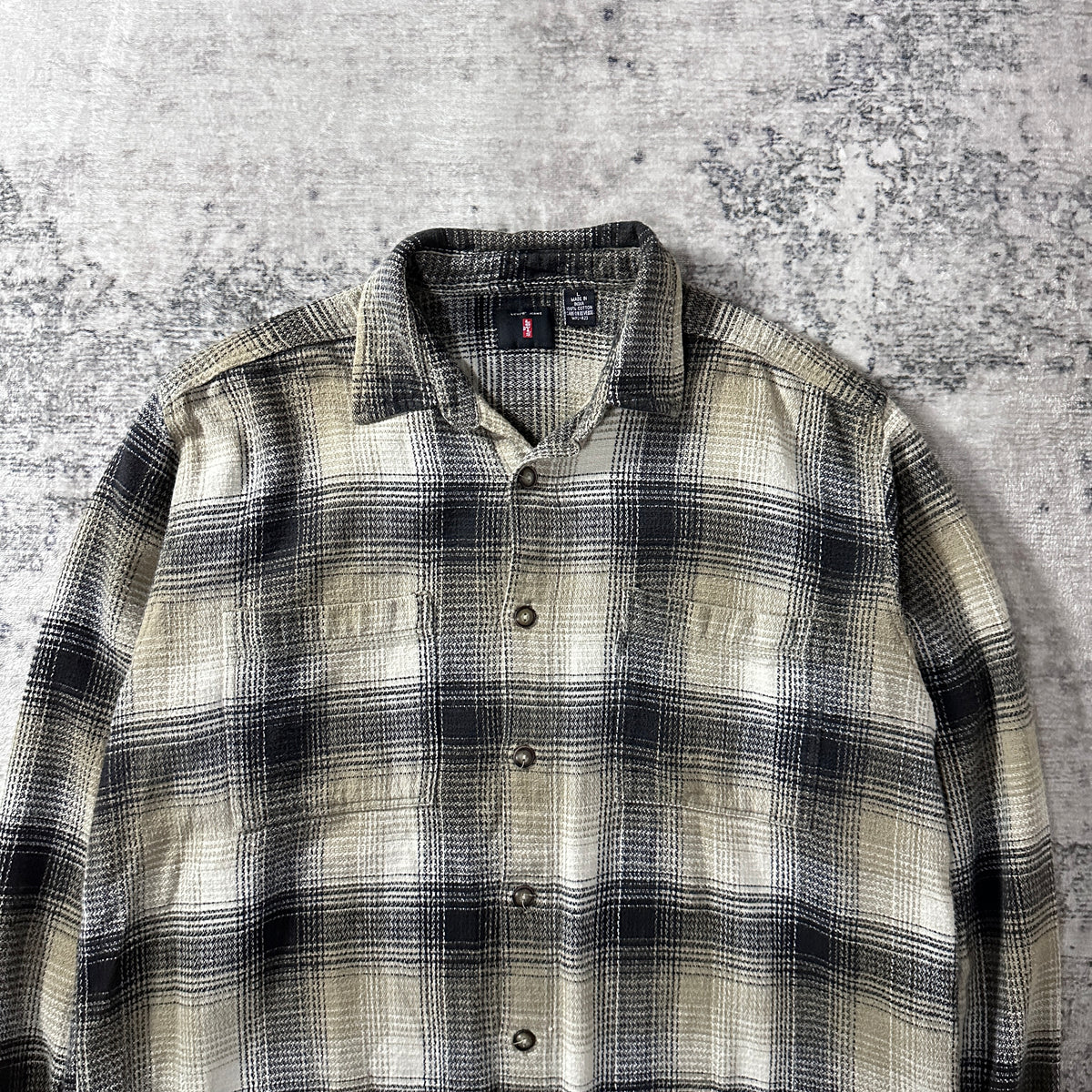 Levi's Black Ivory Ombre Check Heavy Flannel Shirt Size L