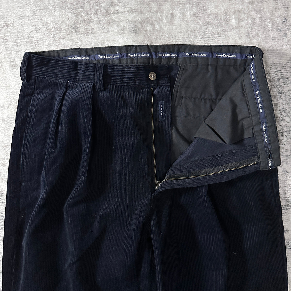 Polo by Ralph Lauren Andrew Pant Black Wide Wale Corduroy Pleated Pants