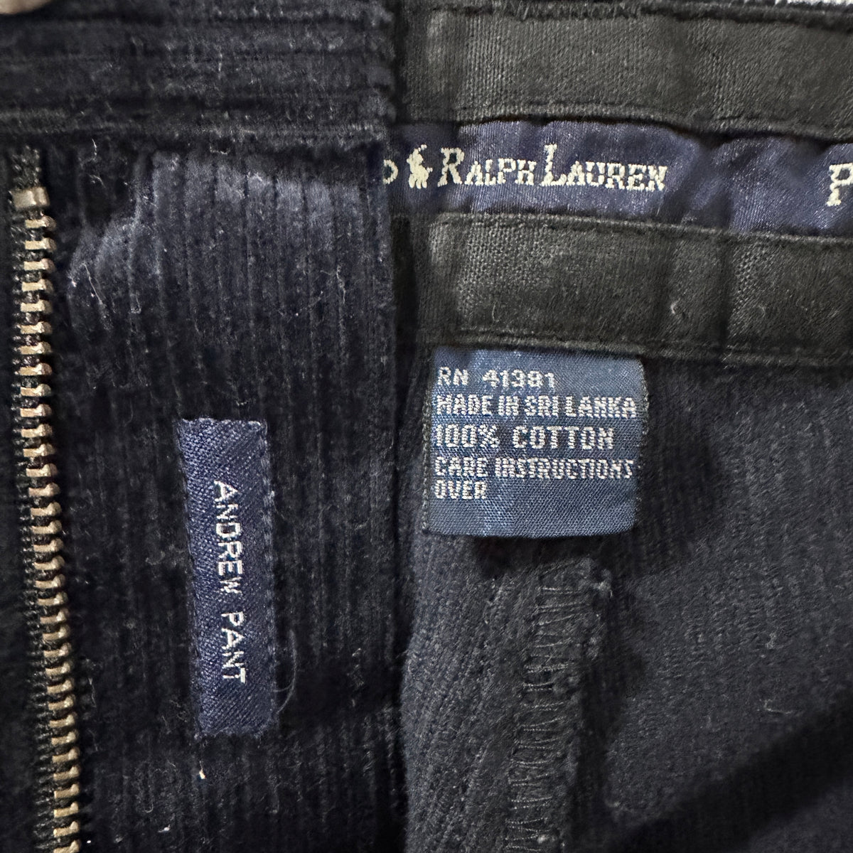 Polo by Ralph Lauren Andrew Pant Black Wide Wale Corduroy Pleated Pants