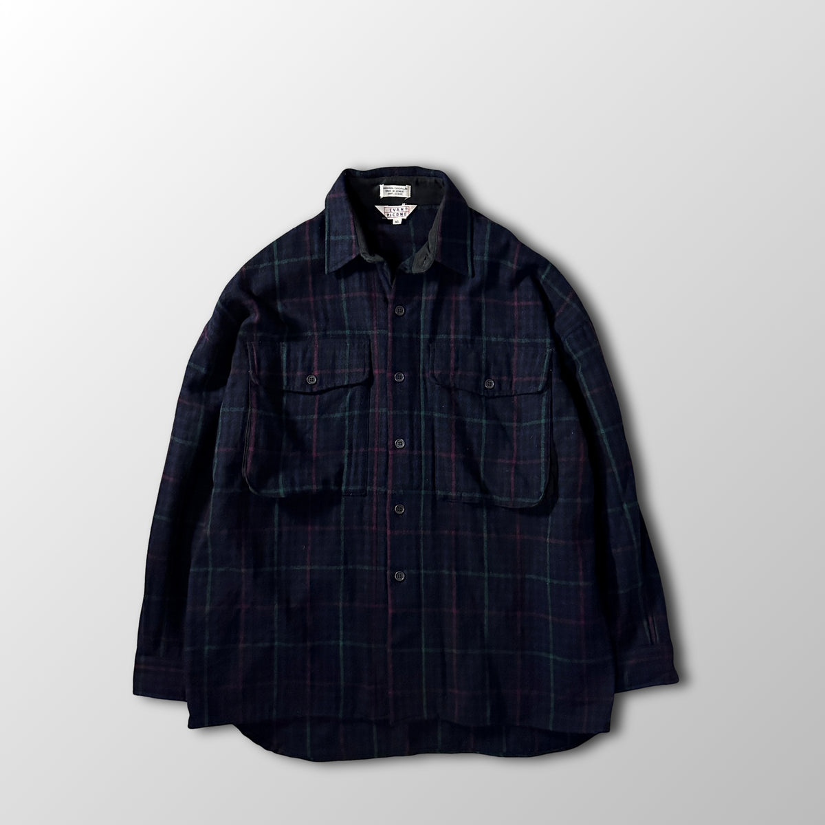 Evan Picone Navy Tartan Check Wool Shirt Jacket Size XL