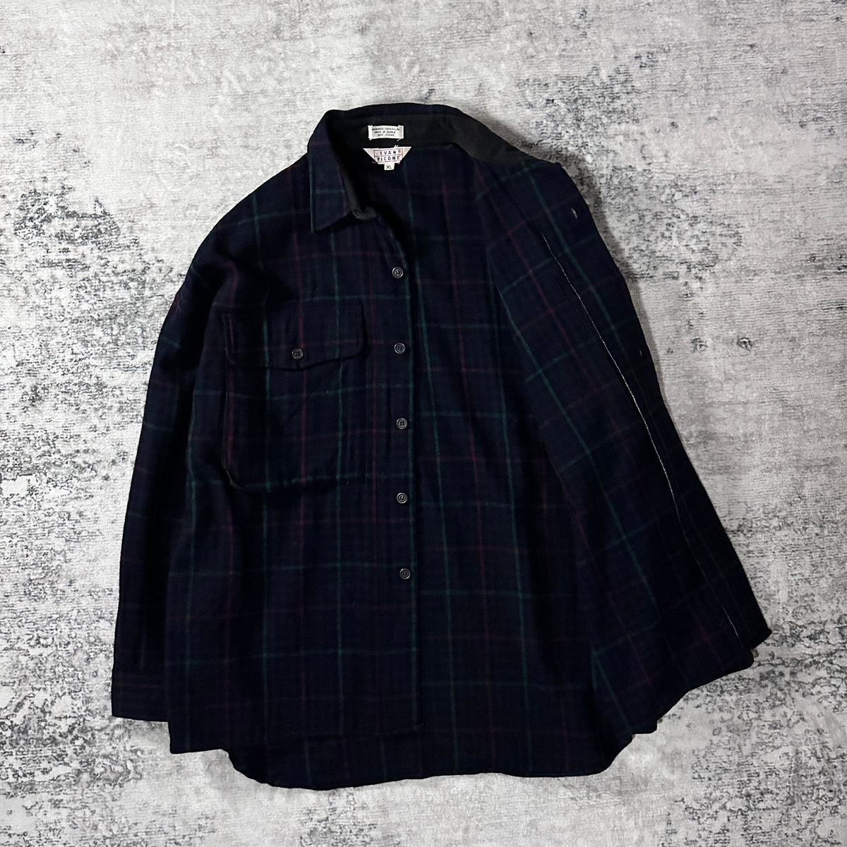 Evan Picone Navy Tartan Check Wool Shirt Jacket Size XL