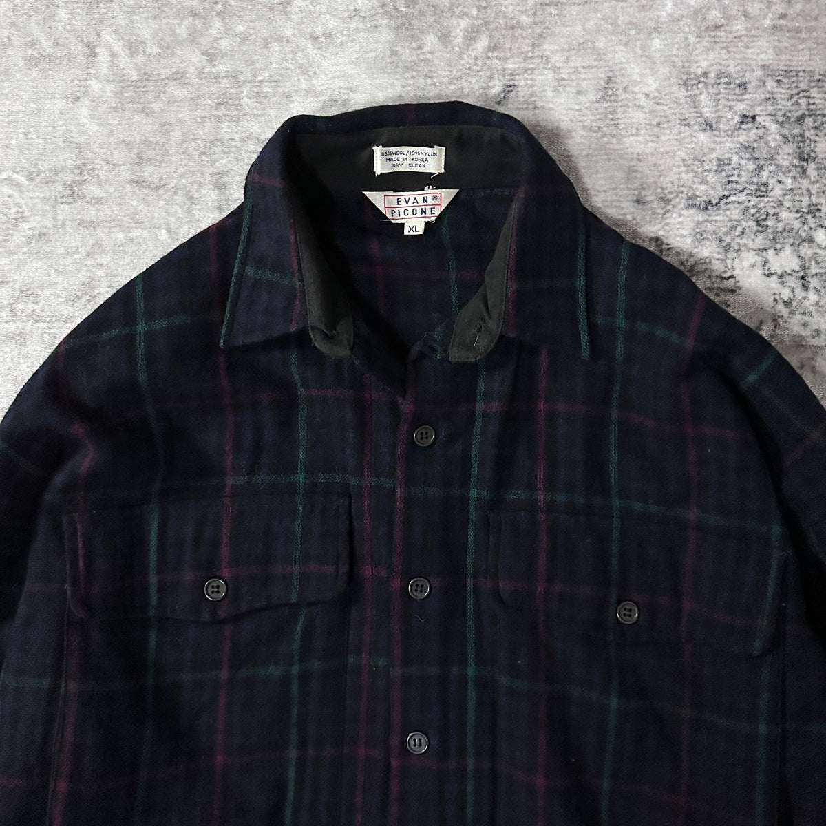 Evan Picone Navy Tartan Check Wool Shirt Jacket Size XL
