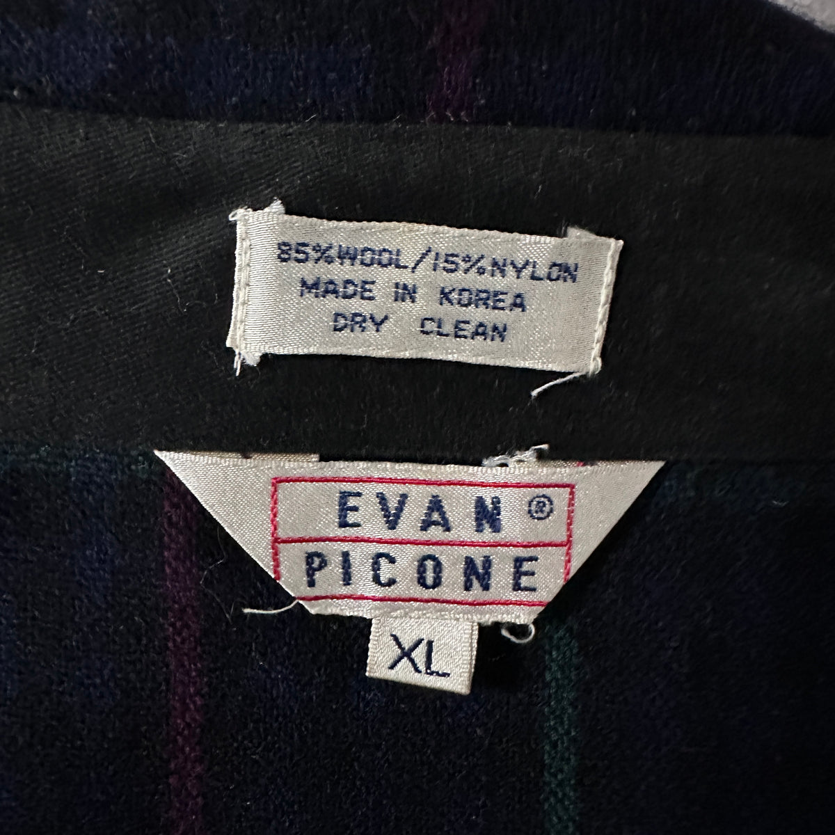 Evan Picone Navy Tartan Check Wool Shirt Jacket Size XL