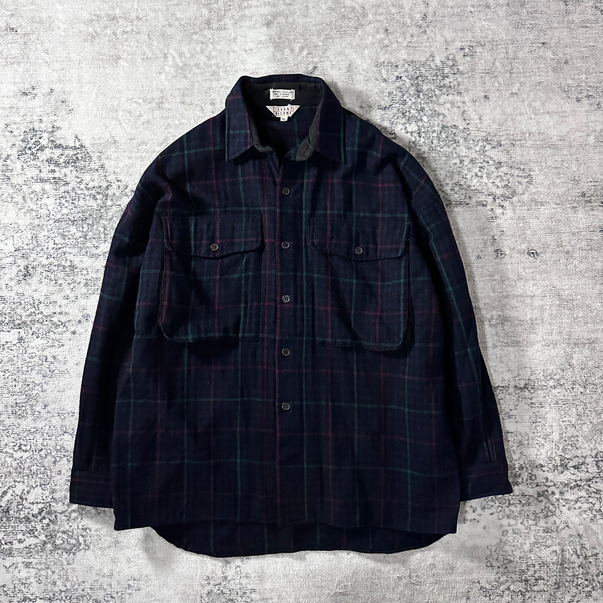 Evan Picone Navy Tartan Check Wool Shirt Jacket Size XL