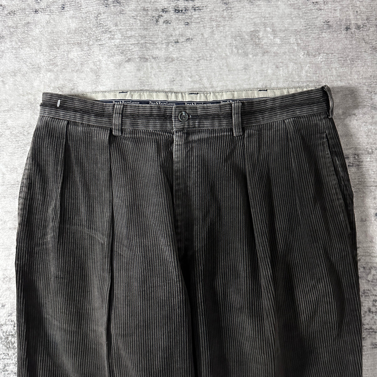 Polo by Ralph Lauren Andrew Pant Gray Brown Wide Wale Corduroy Pleated Pants Size 36x34