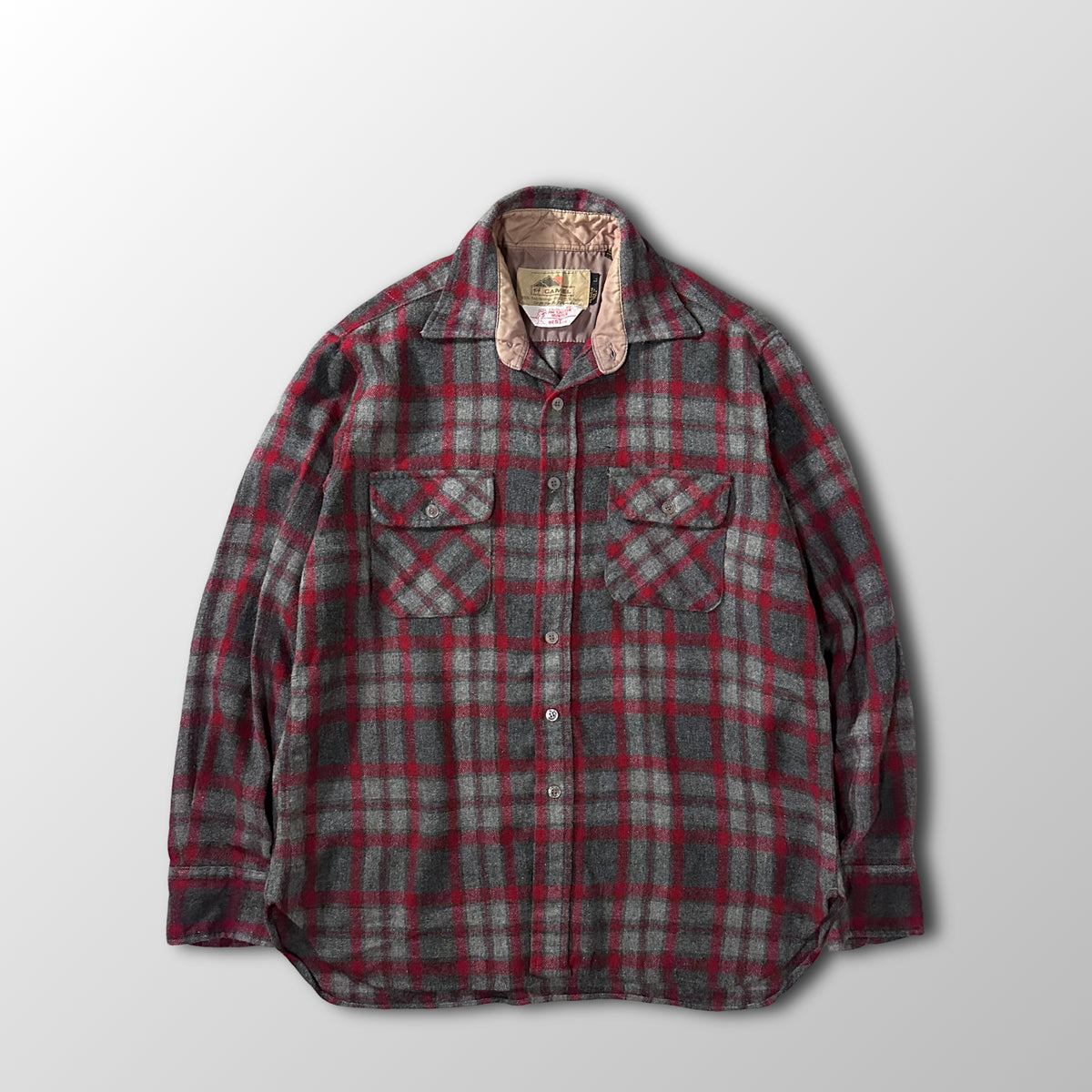 Camel Red Check Wool Loop Collar Shirt Size L