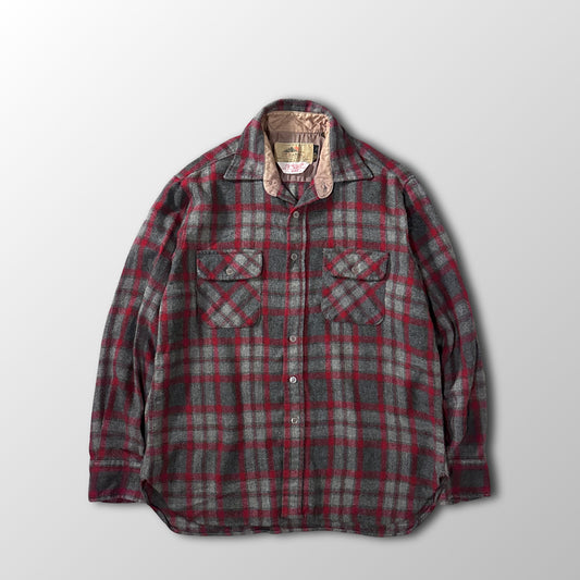 Camel Red Check Wool Loop Collar Shirt Size L