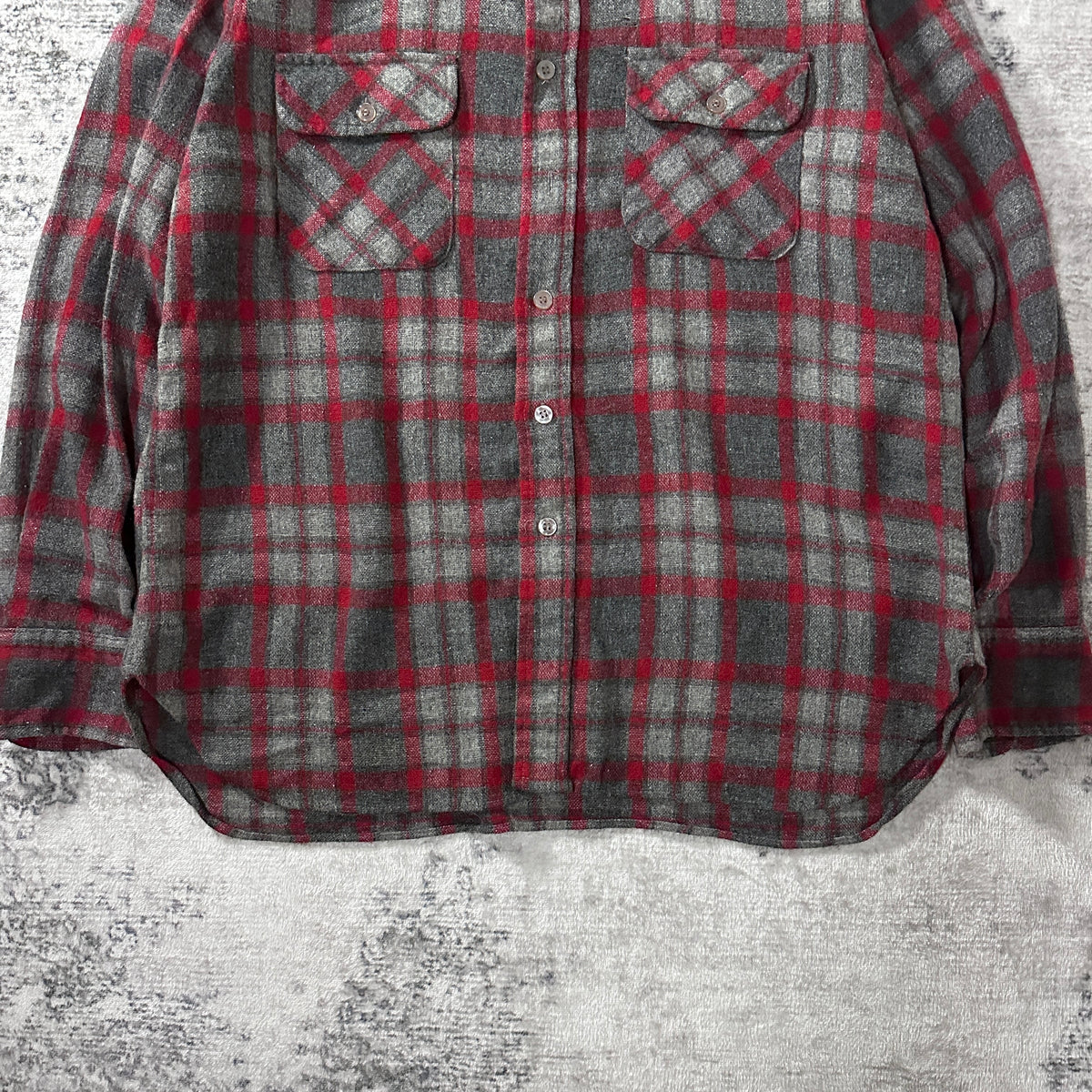 Camel Red Check Wool Loop Collar Shirt Size L