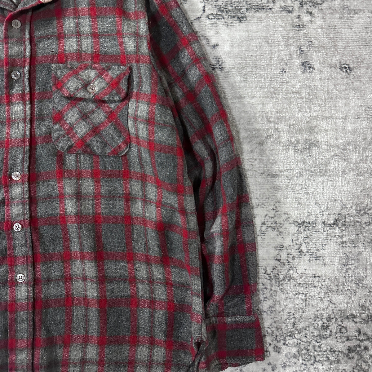 Camel Red Check Wool Loop Collar Shirt Size L