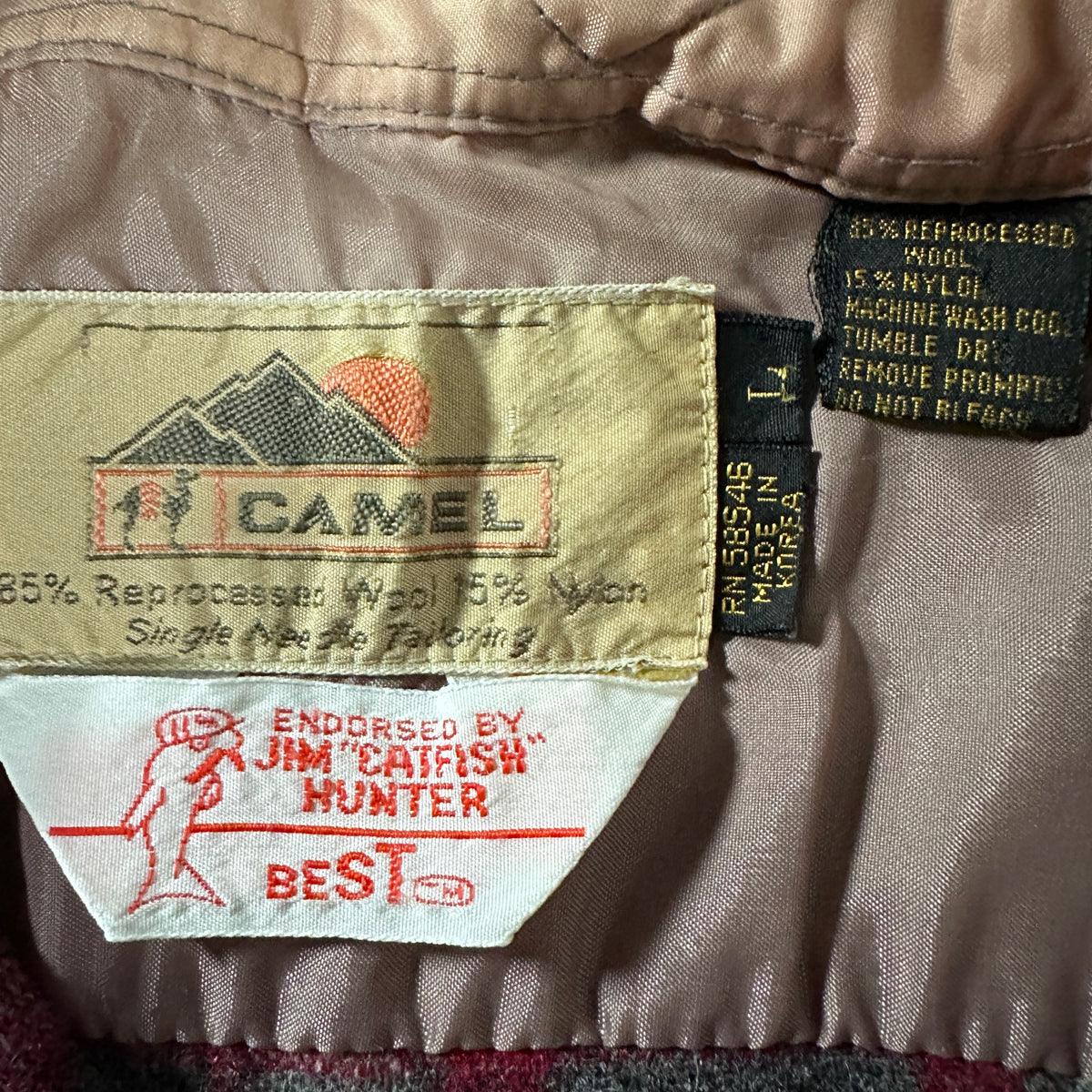Camel Red Check Wool Loop Collar Shirt Size L