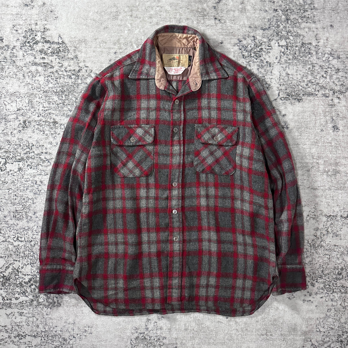 Camel Red Check Wool Loop Collar Shirt Size L