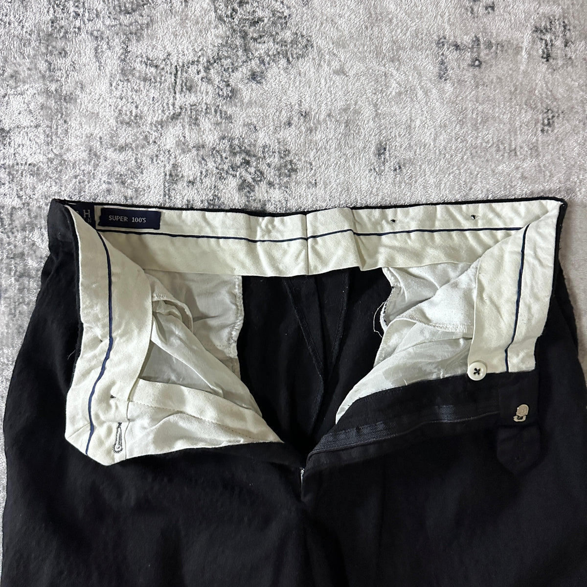 Ralph Lauren Black Super 100's Wool Pleated Trousers