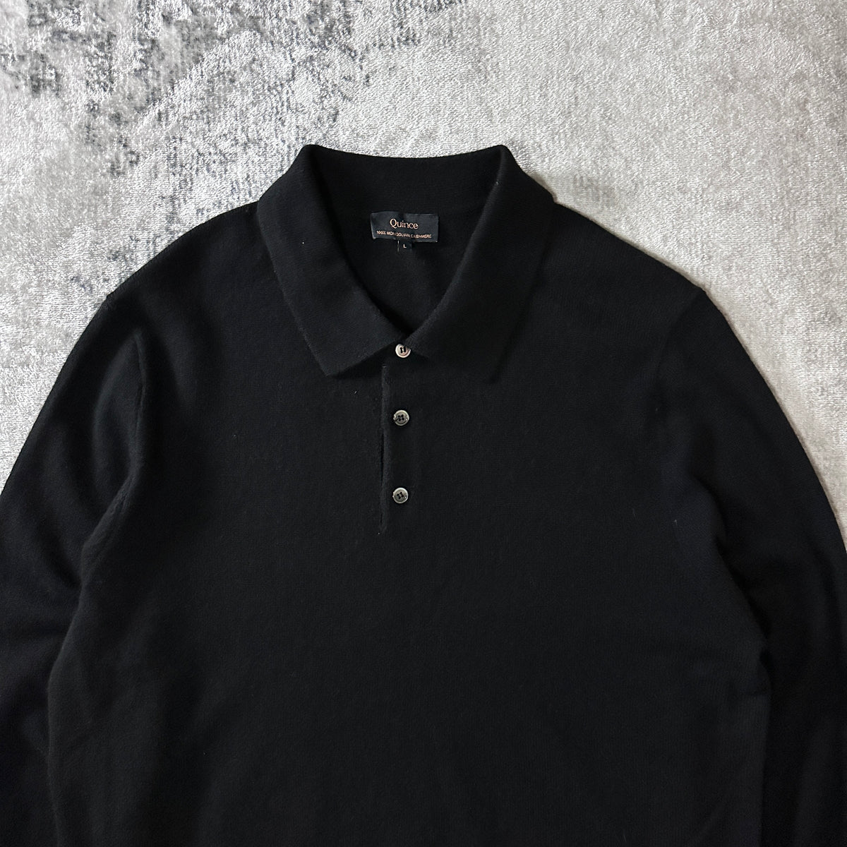 Quince Black 100% Cashmere Knit Polo Sweater Size L