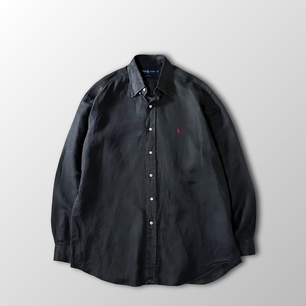 Ralph Lauren Blake Black Silk Linen Long Sleeve Shirt Size L