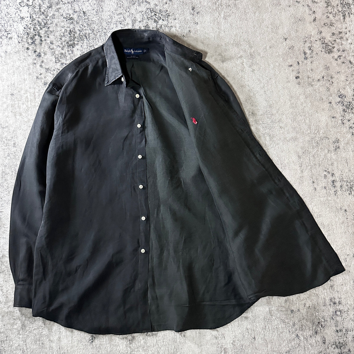 Ralph Lauren Blake Black Silk Linen Long Sleeve Shirt Size L