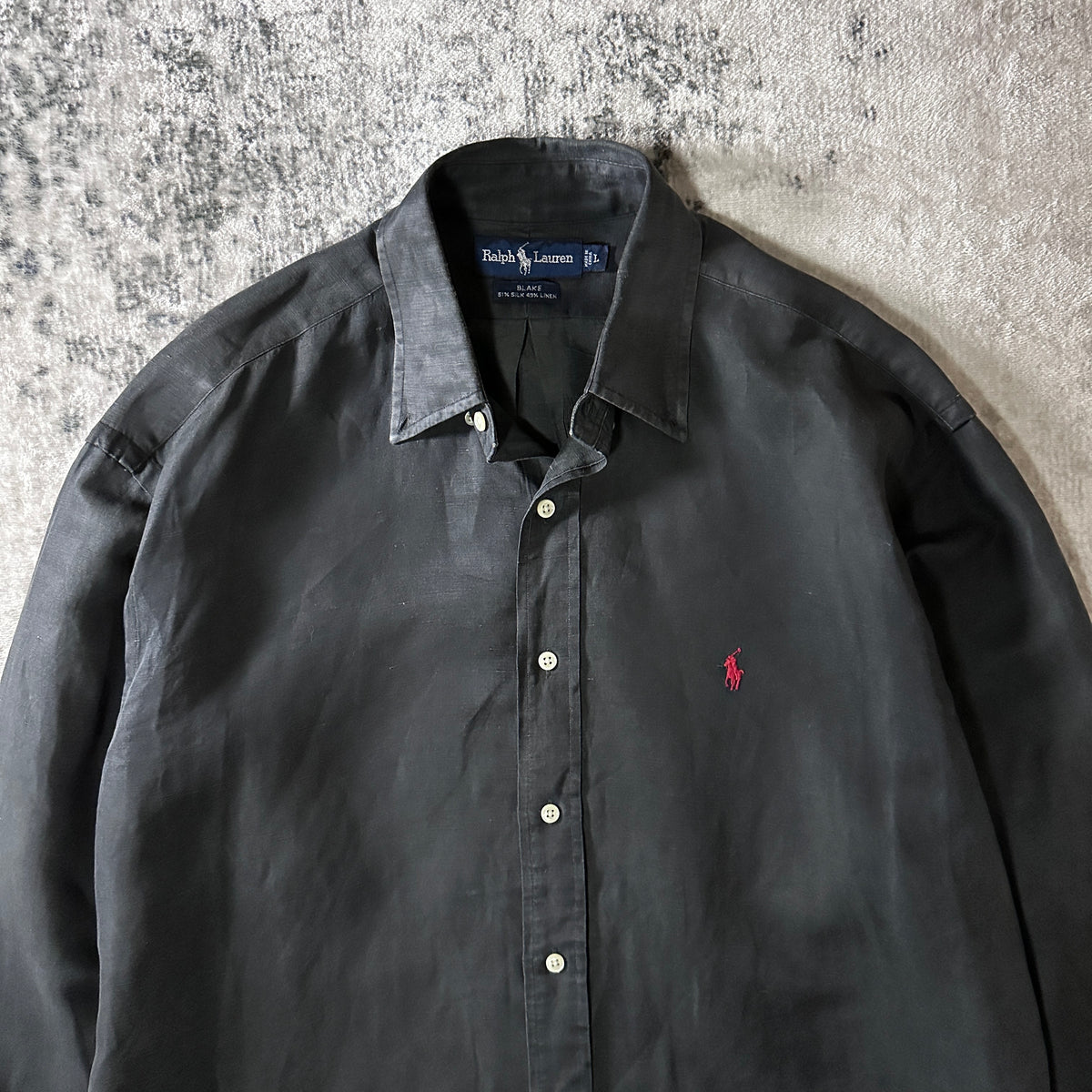 Ralph Lauren Blake Black Silk Linen Long Sleeve Shirt Size L