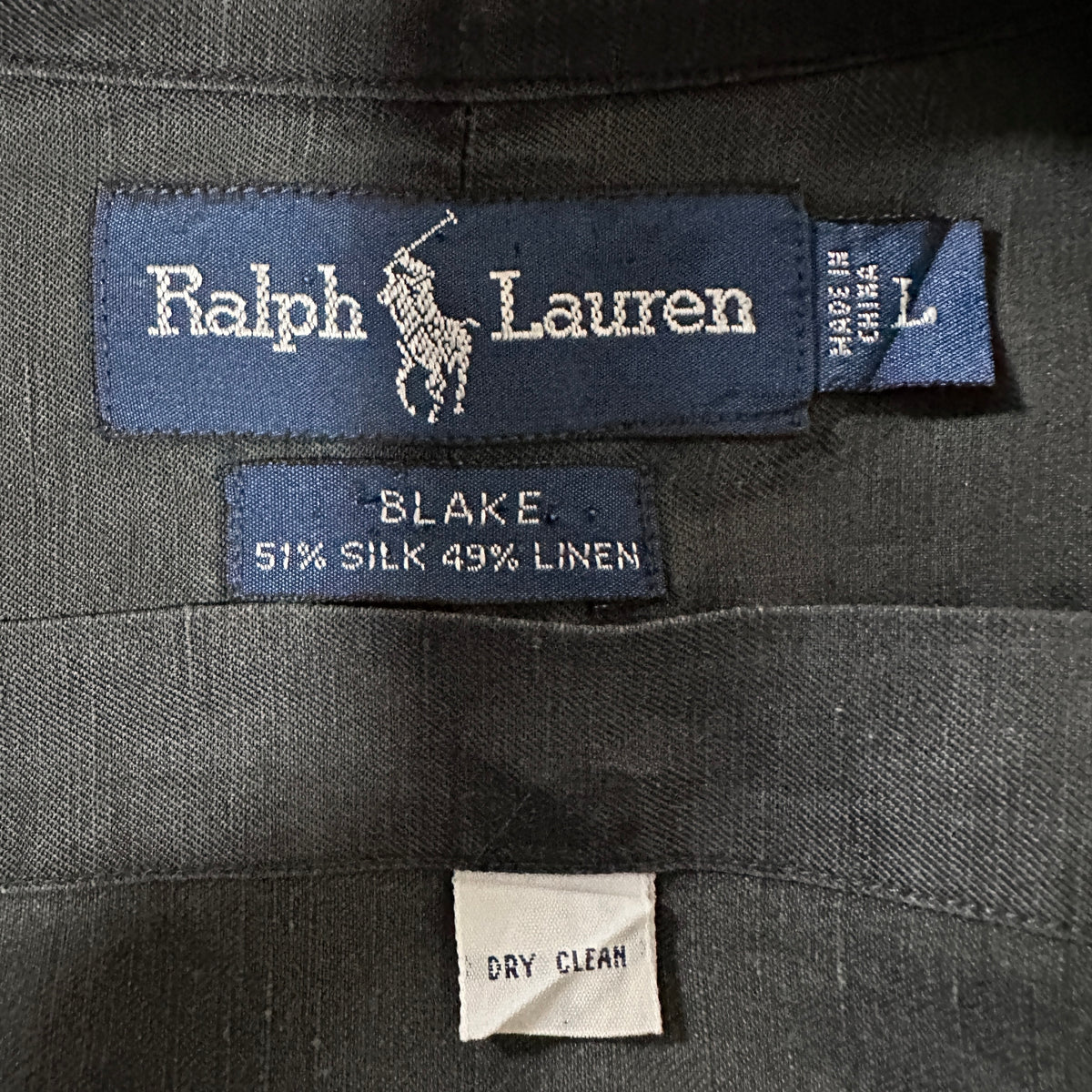 Ralph Lauren Blake Black Silk Linen Long Sleeve Shirt Size L