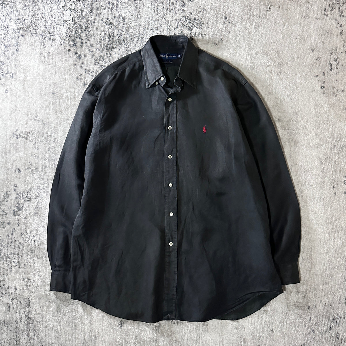 Ralph Lauren Blake Black Silk Linen Long Sleeve Shirt Size L