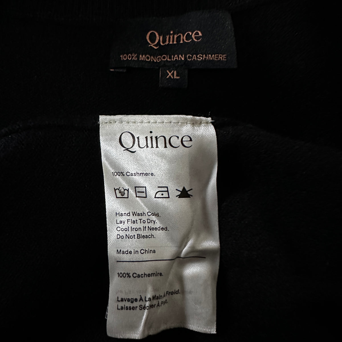 Quince Black 100% Cashmere Full Zip Sweater Size XL
