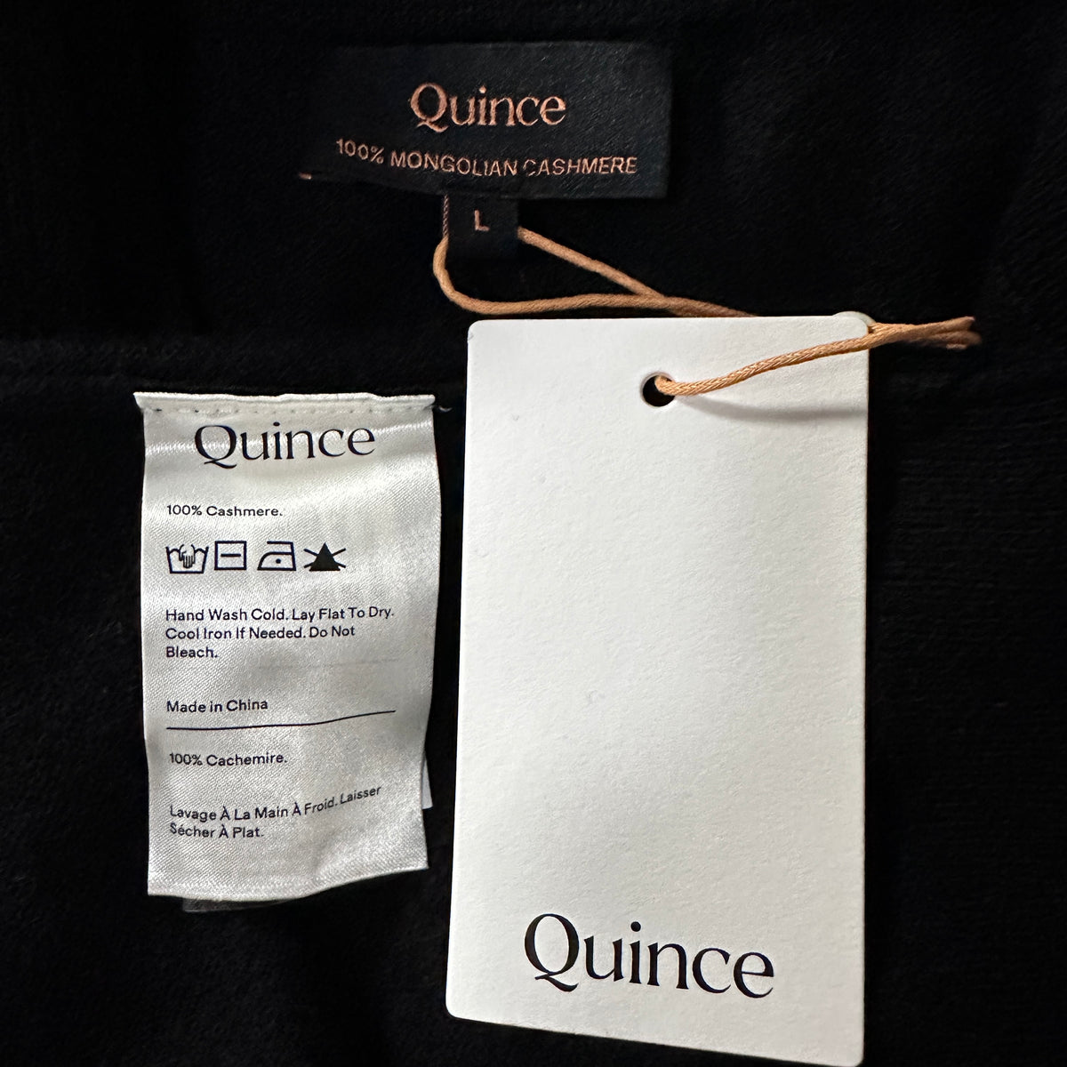 Quince Black 100% Cashmere Half Zip Mock Neck Sweater Size L