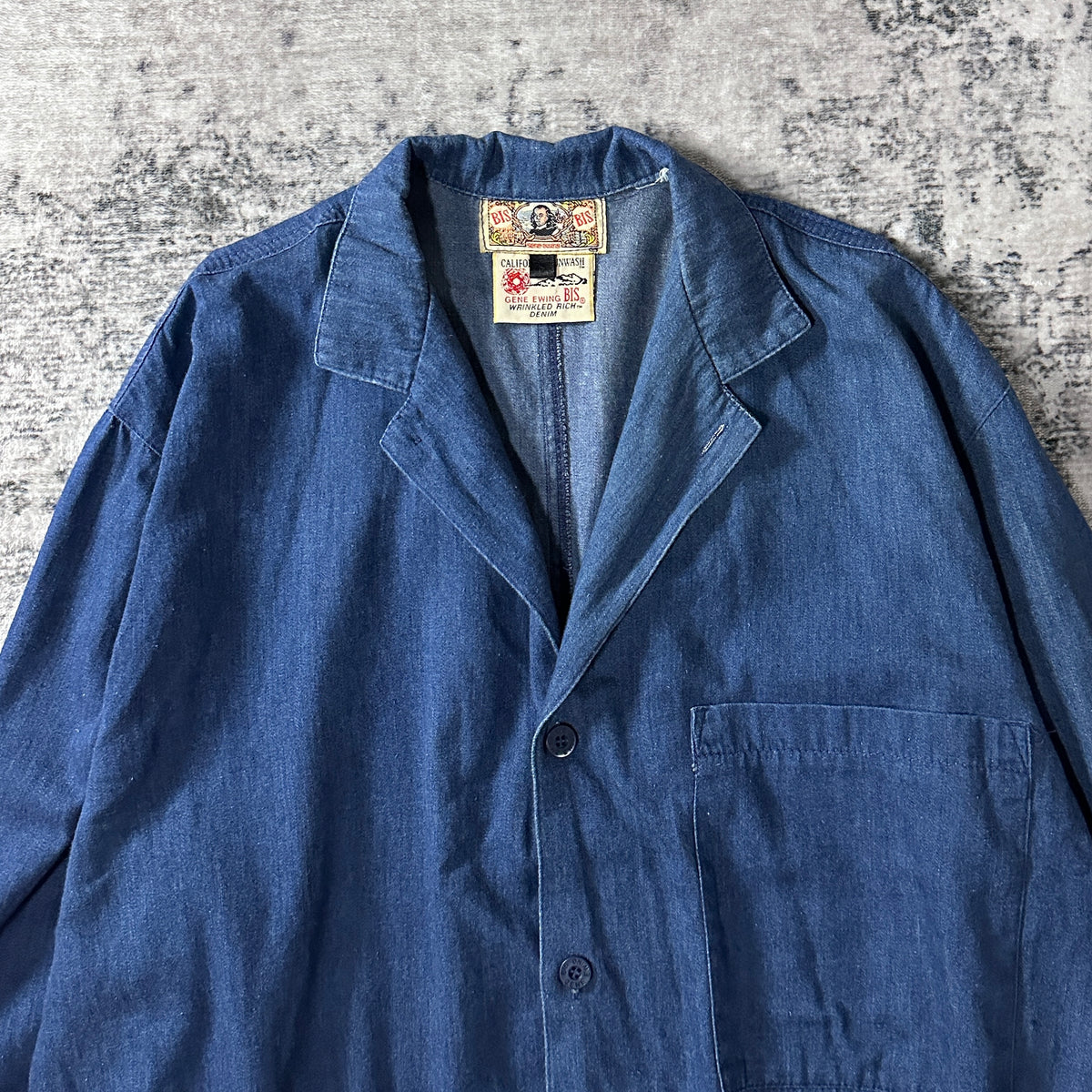 BIS by Gene Ewing Indigo Denim Tailored Jacket Made in USA Size S (Fits L)
