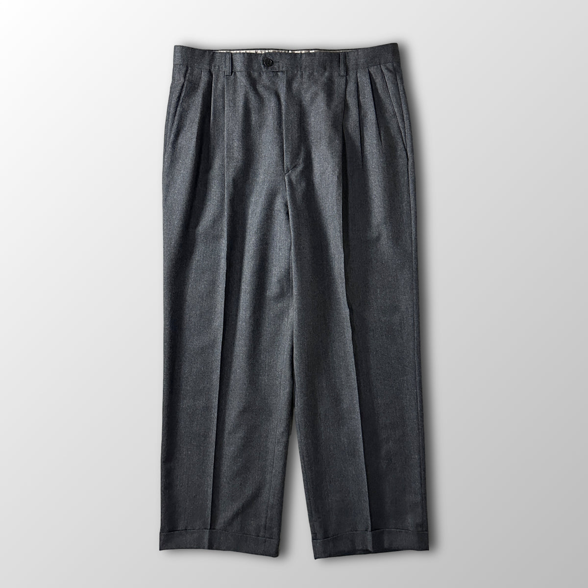 Zanella Gray 100% Virgin Wool Flannel Pleated Trousers Made in Italy
