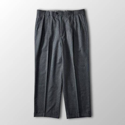 Zanella Gray 100% Virgin Wool Flannel Pleated Trousers Made in Italy