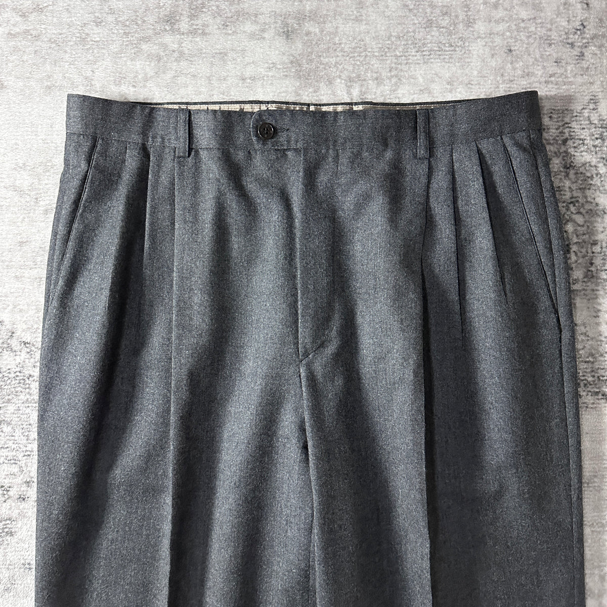 Zanella Gray 100% Virgin Wool Flannel Pleated Trousers Made in Italy