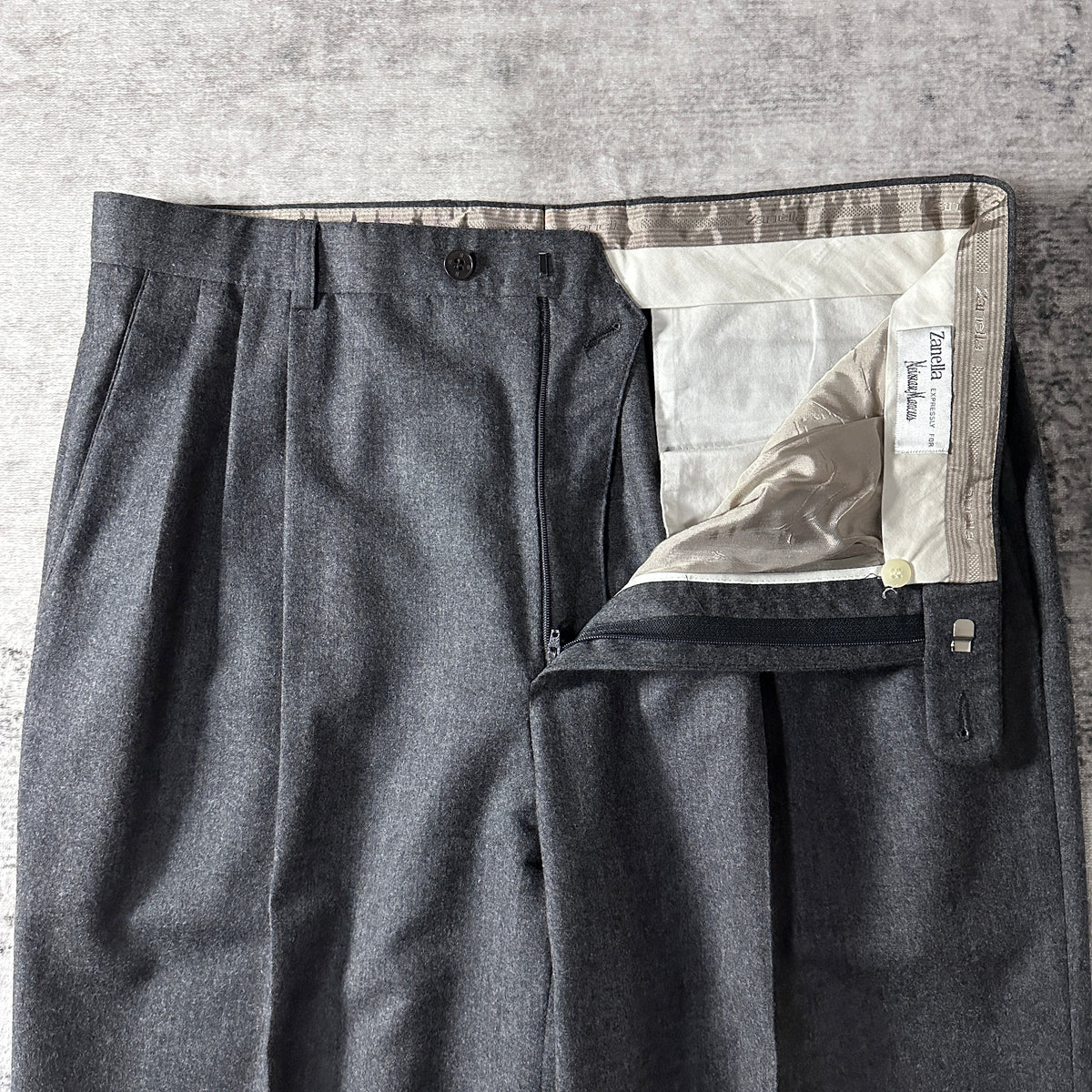 Zanella Gray 100% Virgin Wool Flannel Pleated Trousers Made in Italy