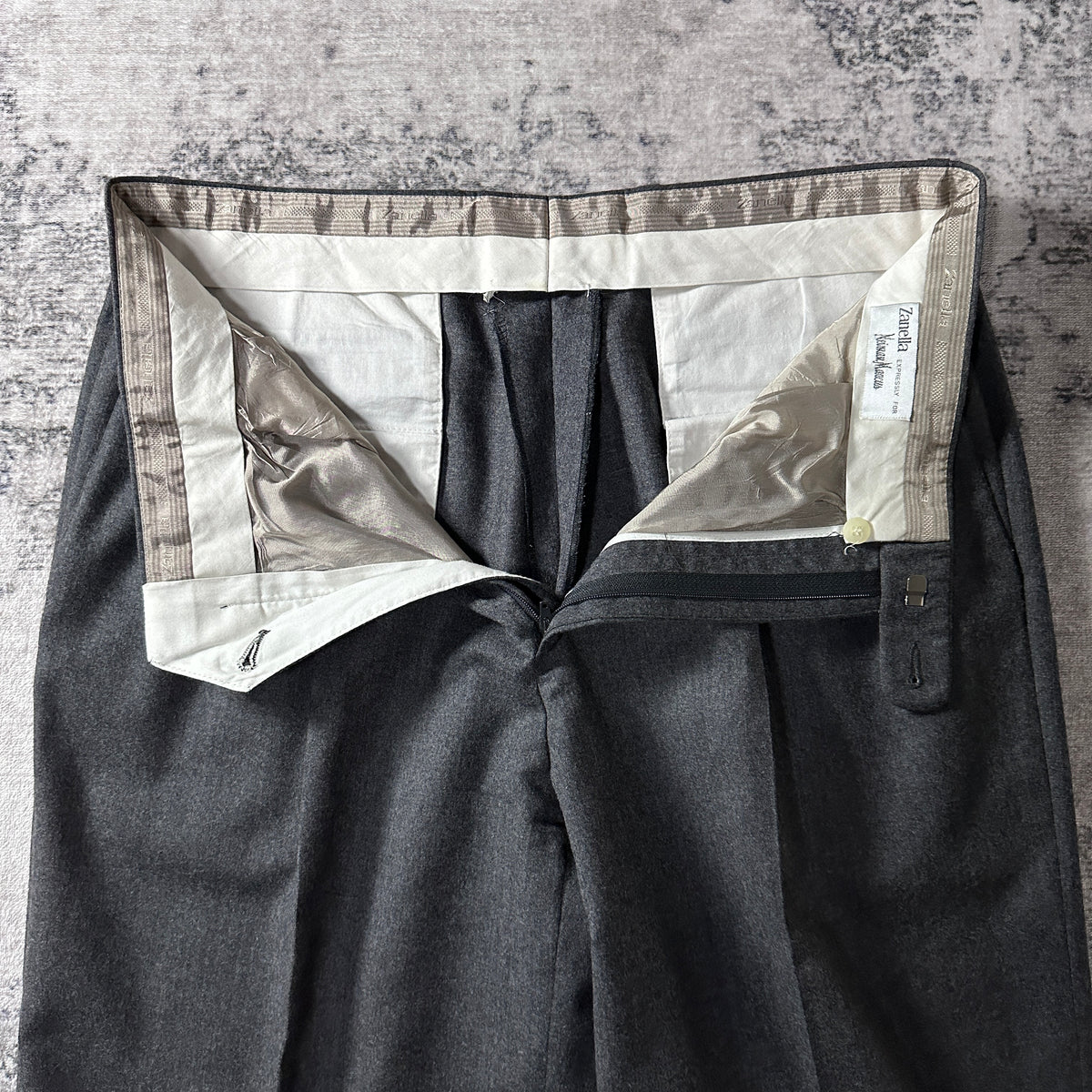 Zanella Gray 100% Virgin Wool Flannel Pleated Trousers Made in Italy