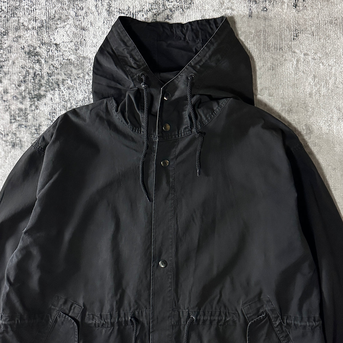 Anchor Blue Black 100% Cotton Hooded Coat Size L