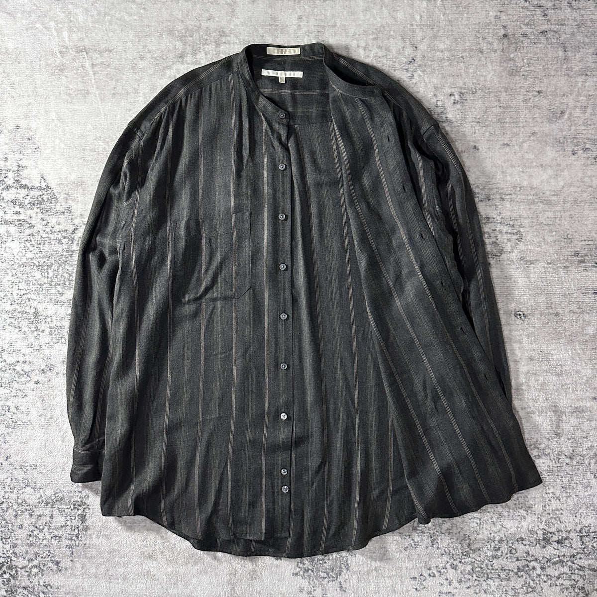 Perry Ellis Gray Stripe 100% Rayon Band Collar Shirt Size L