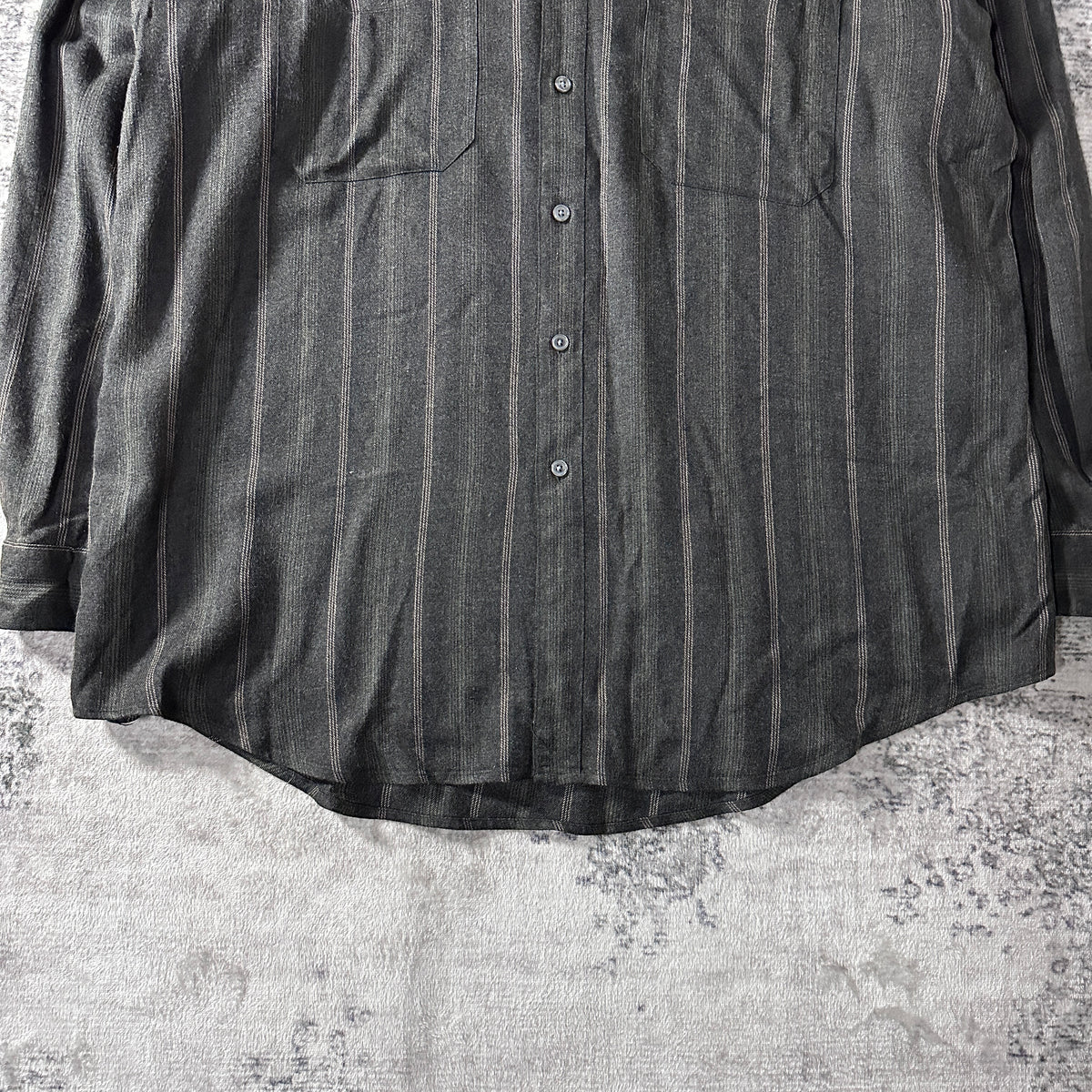 Perry Ellis Gray Stripe 100% Rayon Band Collar Shirt Size L