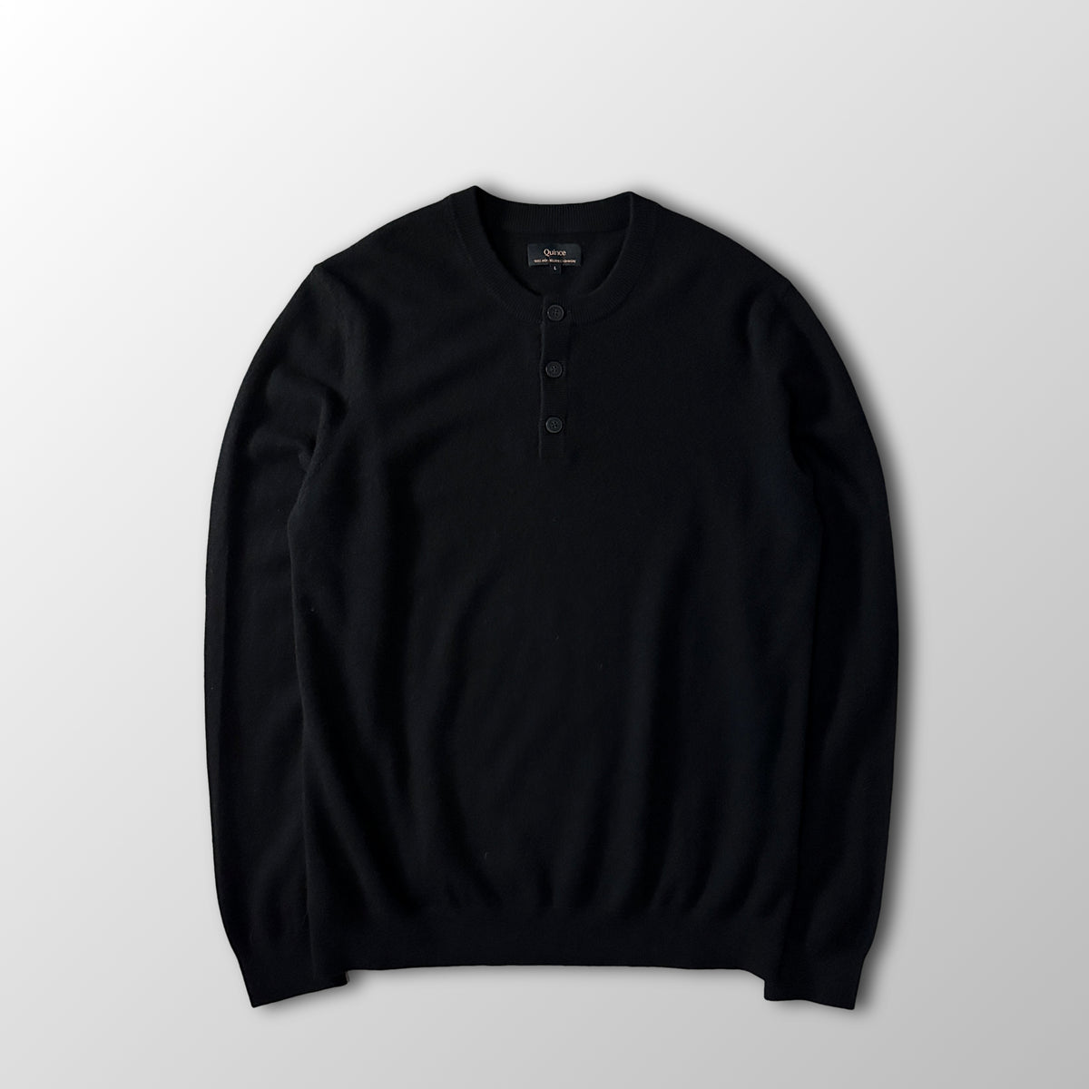 Quince Black 100% Cashmere Henley Sweater Size L