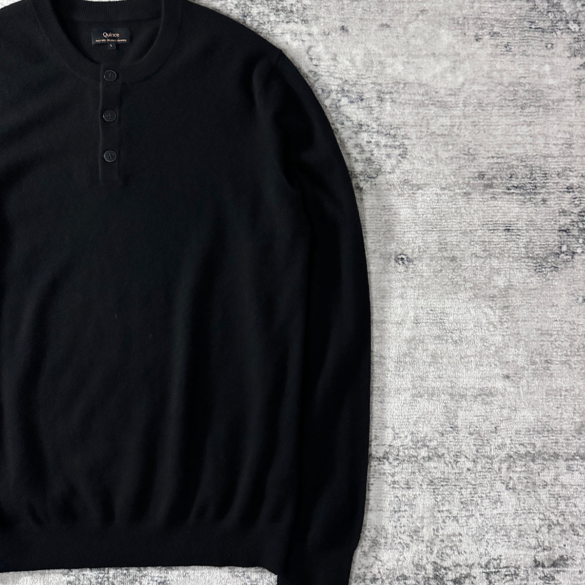 Quince Black 100% Cashmere Henley Sweater Size L