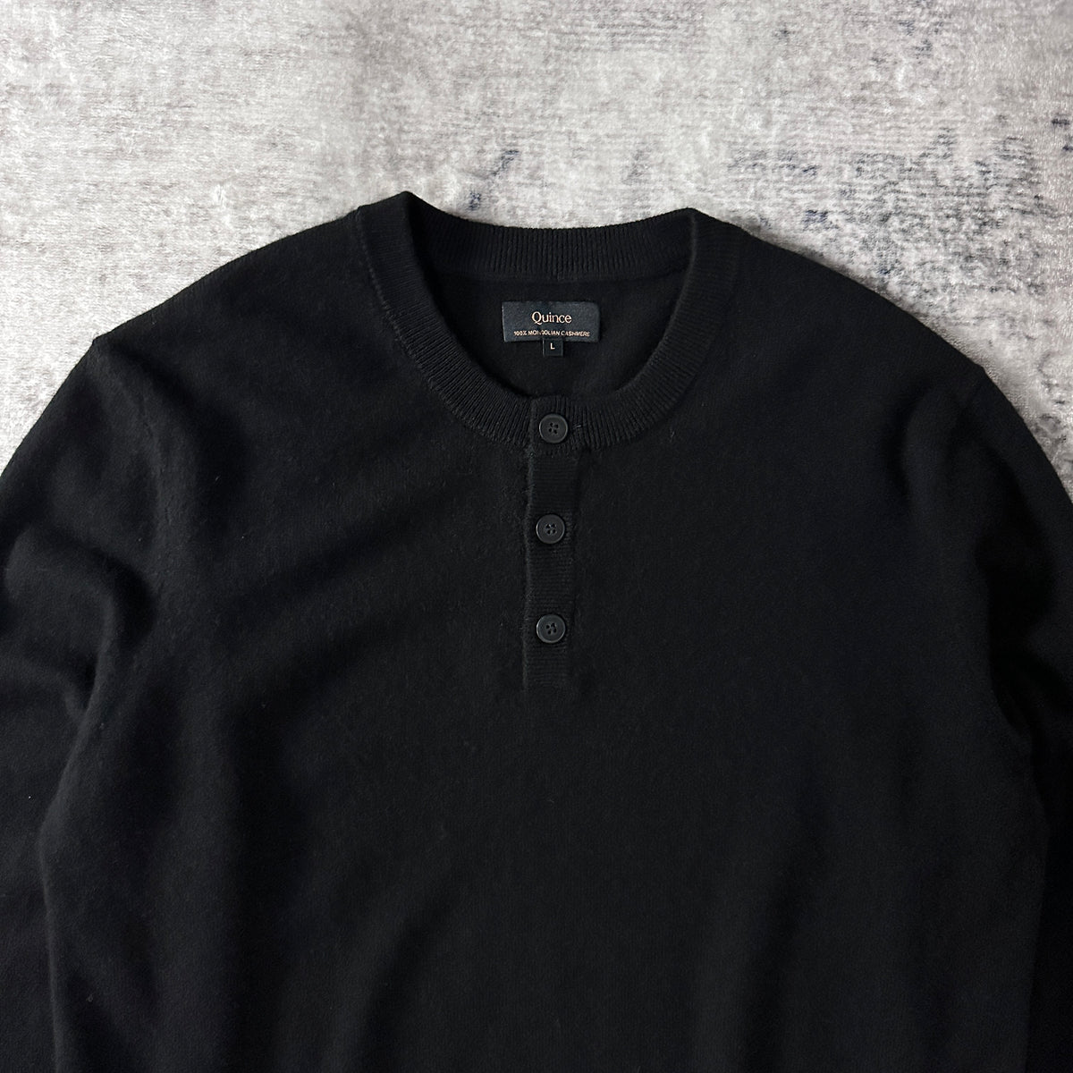 Quince Black 100% Cashmere Henley Sweater Size L