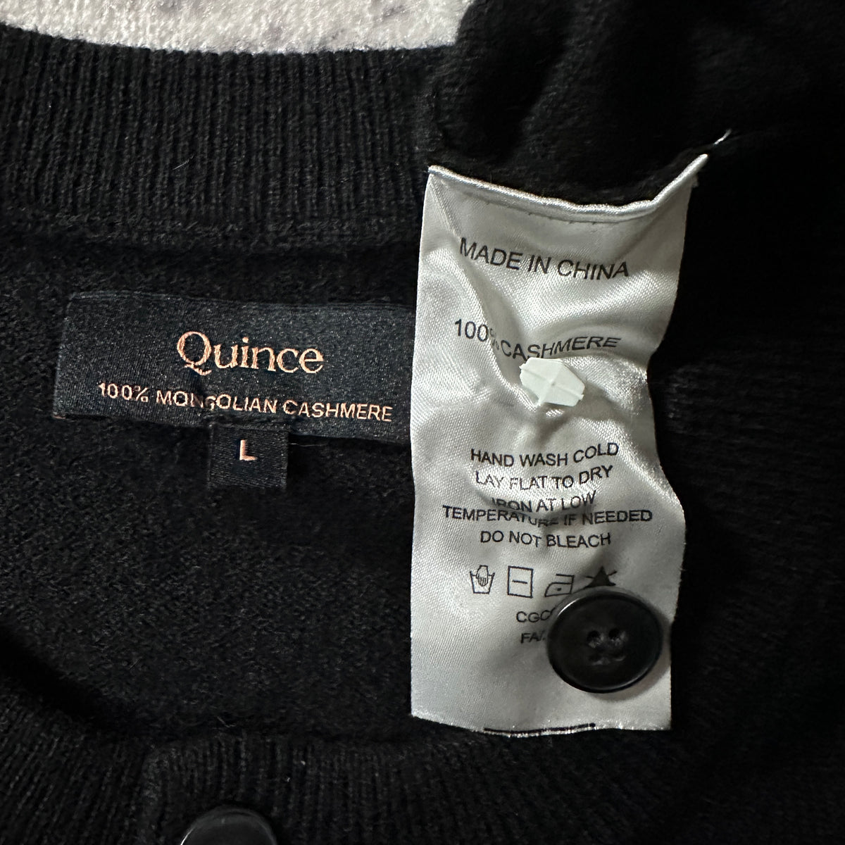 Quince Black 100% Cashmere Henley Sweater Size L