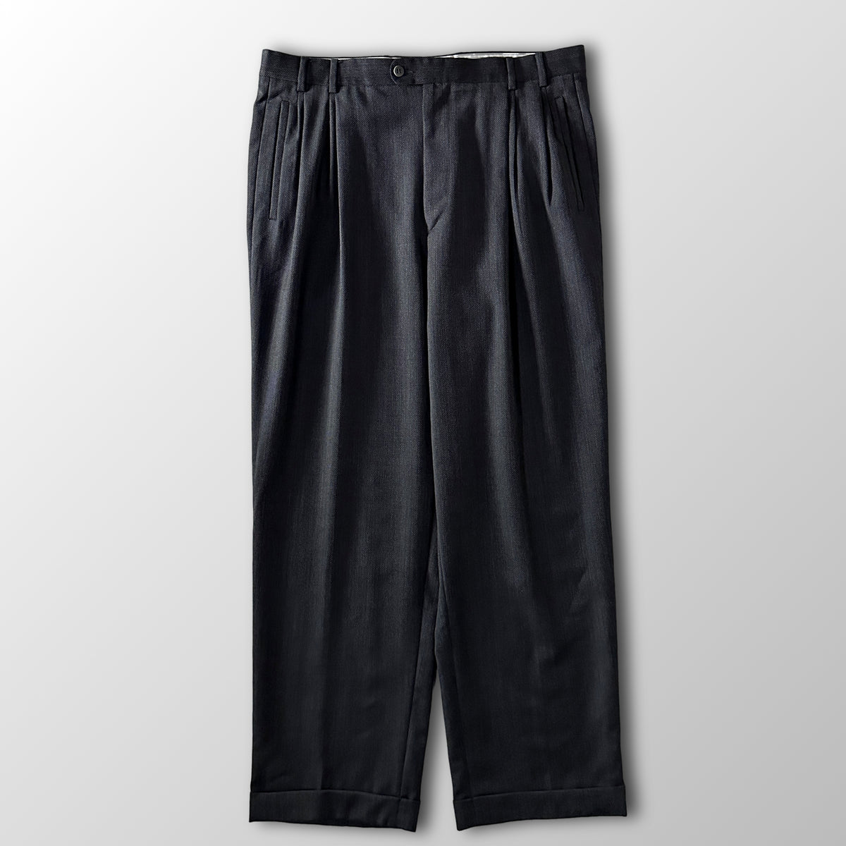 Zanella Black Gray 100% Virgin Wool Pleated Trousers Made in Italy Size 36