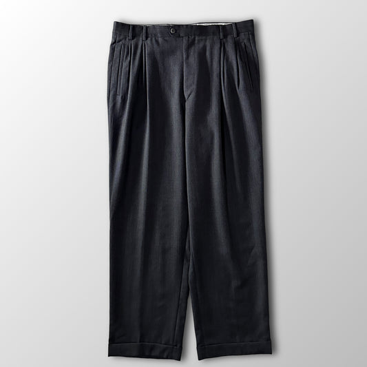 Zanella Black Gray 100% Virgin Wool Pleated Trousers Made in Italy Size 36