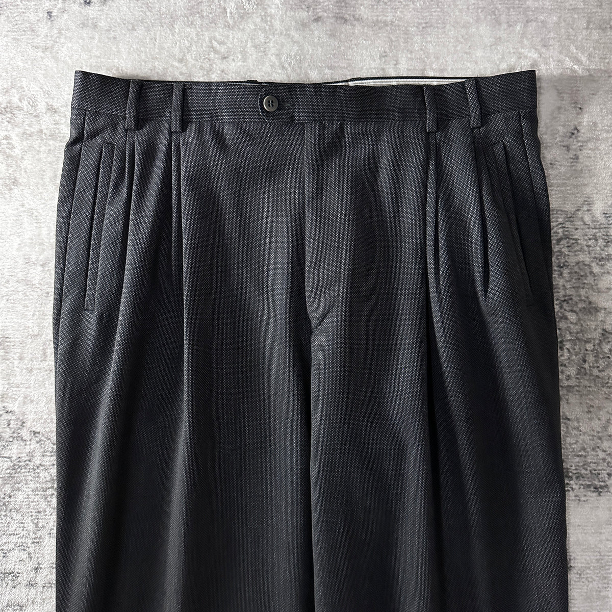Zanella Black Gray 100% Virgin Wool Pleated Trousers Made in Italy Size 36
