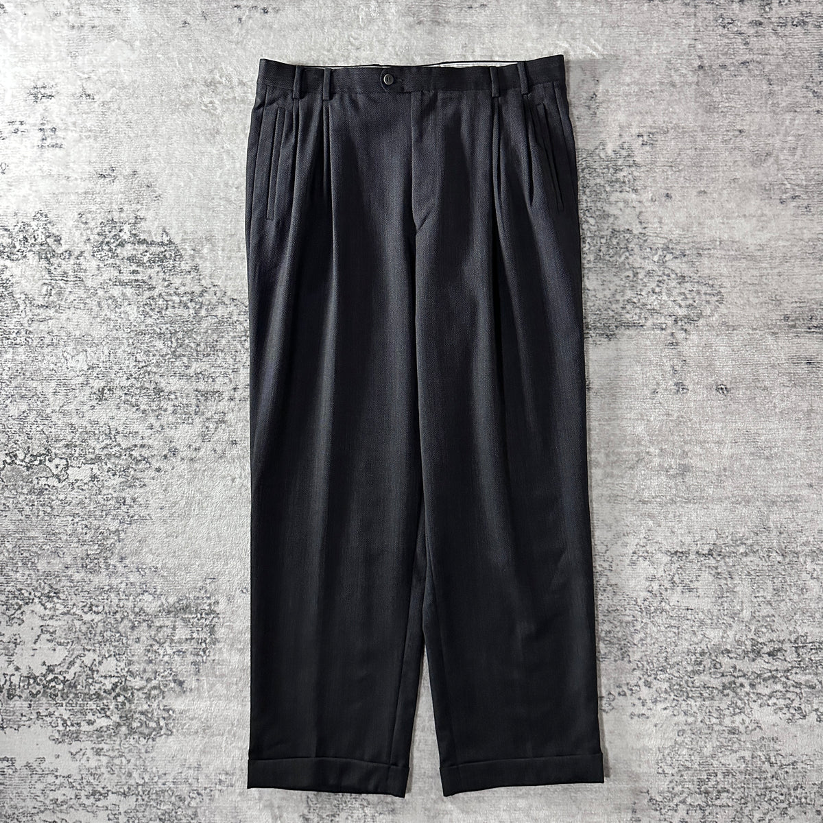 Zanella Black Gray 100% Virgin Wool Pleated Trousers Made in Italy Size 36