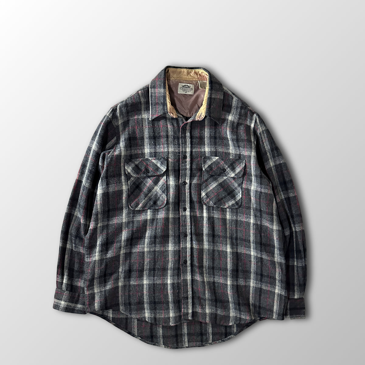Fieldmaster Gray Check Wool Blend Heavy Flannel Shirt Size XL Tall