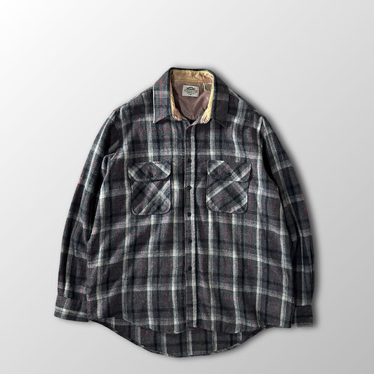 Fieldmaster Gray Check Wool Blend Heavy Flannel Shirt Size XL Tall
