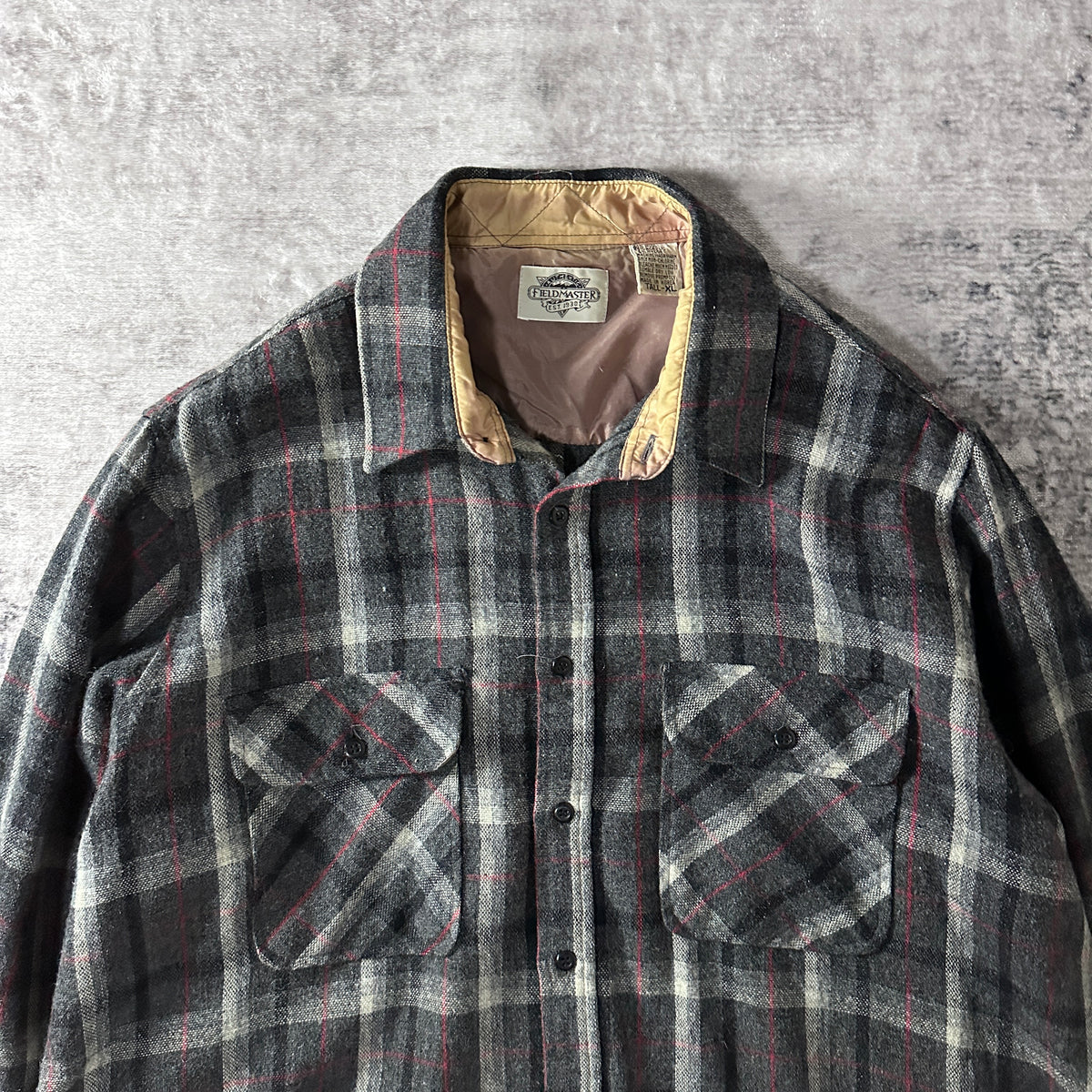 Fieldmaster Gray Check Wool Blend Heavy Flannel Shirt Size XL Tall